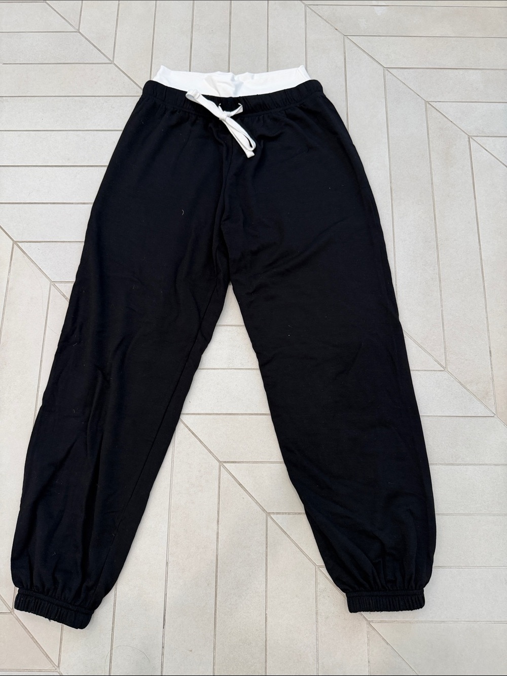 Splits59 Black Jogger Pants with White Waistband and Drawstring sz xs
